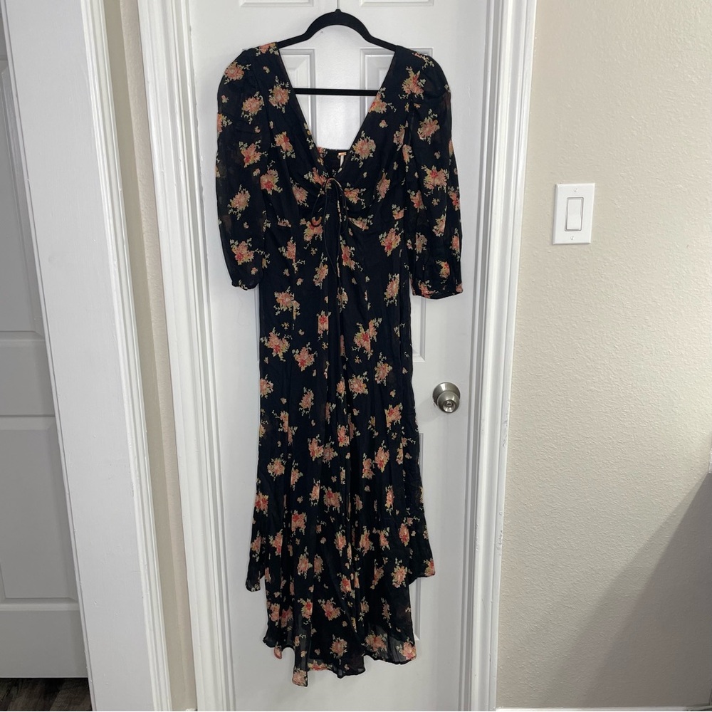 Free People Sea Glass Floral Cottagecore Prairie Bohemian Floral Midi Dress - Picture 2 of 13